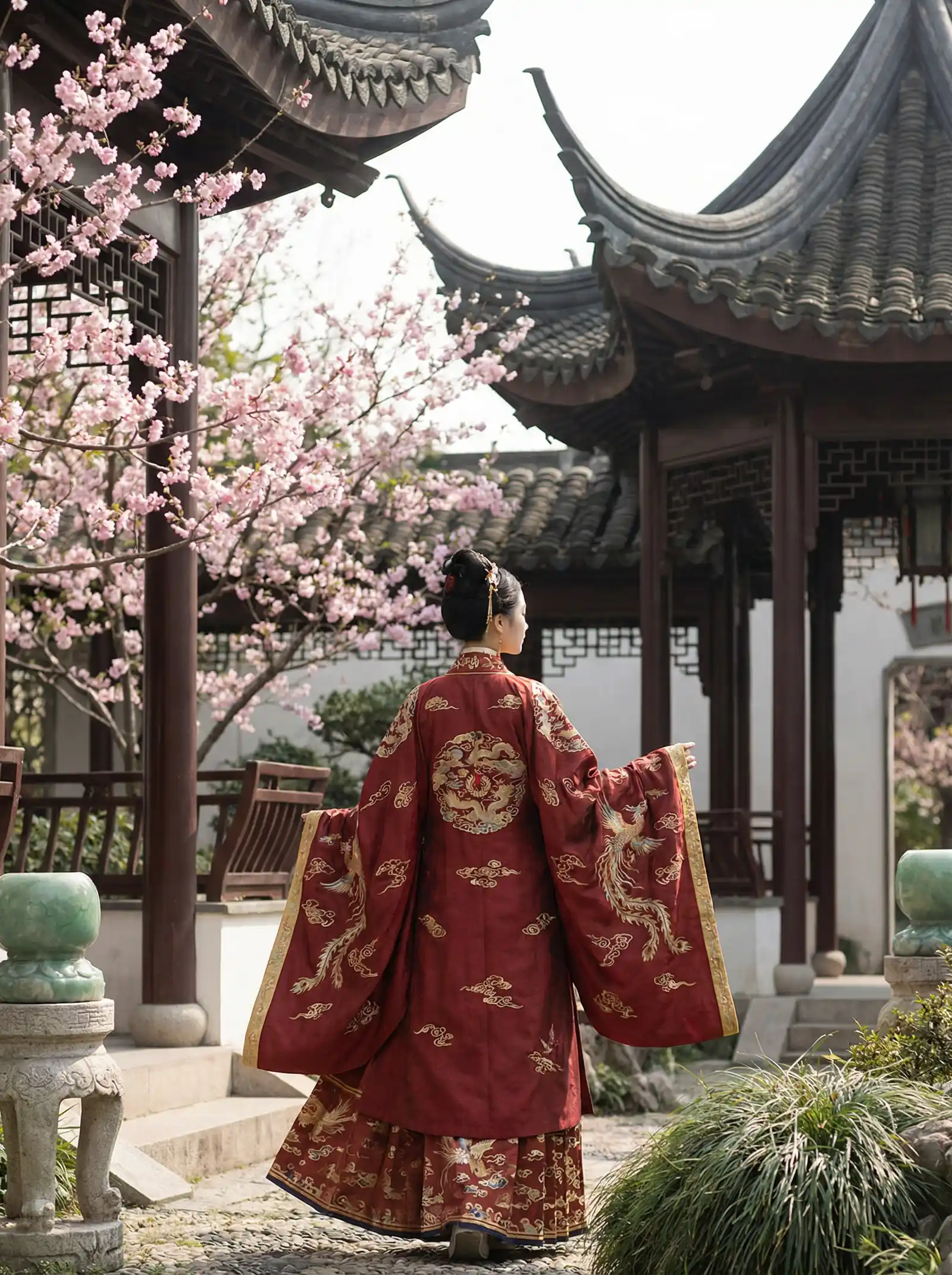 问道木怎么加点 明制汉服红色凤凰刺绣